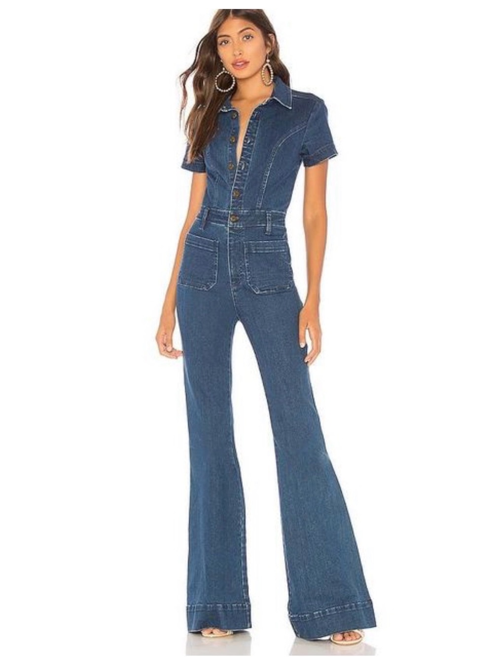 Show Me Your MuMu Dark Blue Denim Flare Jumpsuit - Picture 2 of 3